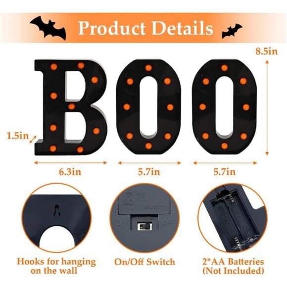 Halloween Decorations – Boo Light Up Letters with Remote | Timer, Dimmable - Picture 4 of 7